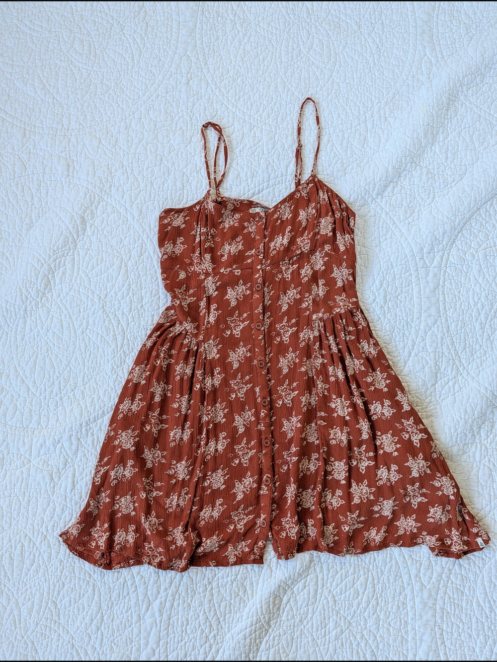 Volcom Rust Floral Sundress with White Print
